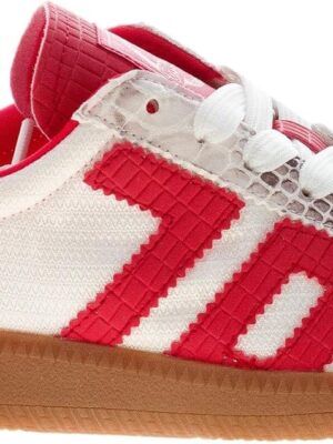 Back 70 Donna Sneaker Ghost in Tessuto Bianco e Pelle Rossa con Stampa Rettile 