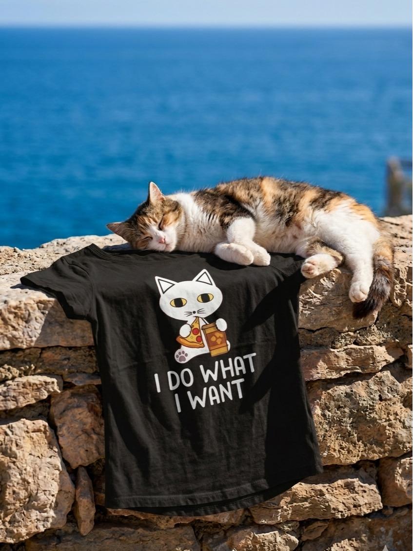 Rebel Cat T-shirt "I Do What I Want" Donna in Cotone Traspirante con Grafica Ironica e Taglio Moderno per Look Casual-Chic - immagine 9