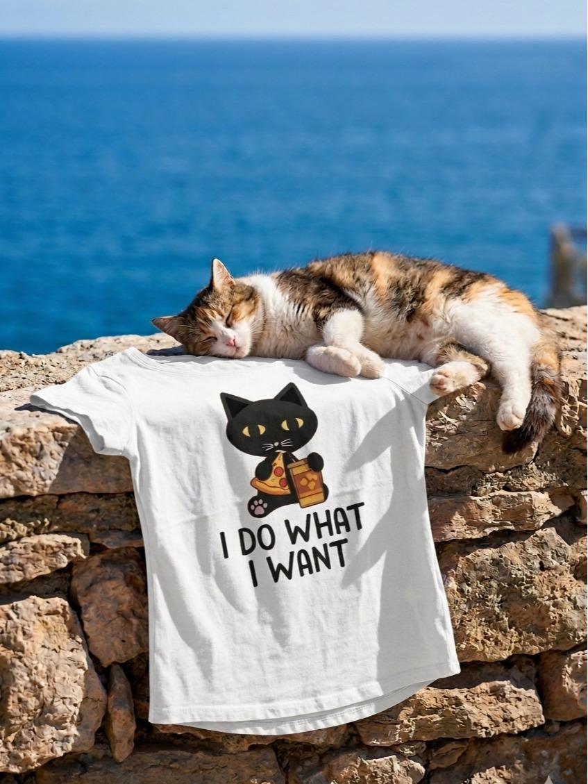 Rebel Cat T-shirt "I Do What I Want" Donna in Cotone Traspirante con Grafica Ironica e Taglio Moderno per Look Casual-Chic - immagine 7