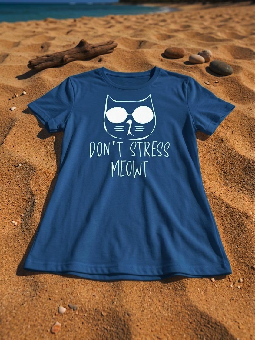 T-shirt "Don't Stress Meowt" Donna in Cotone Traspirante Mood Ironico Fit Moderno Comfort Top Ideale per Weekend al Mare o Aperitivo Informale - immagine 9