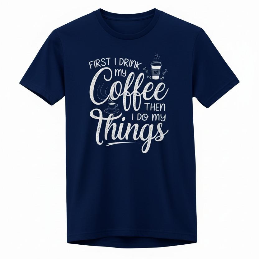 T-shirt Coffee First Donna in Cotone Leggero con Stampa Iconica "FIRST I DRINK MY Coffee THEN I DO MY things" per Massimo Comfort e Fit Versatile - immagine 4
