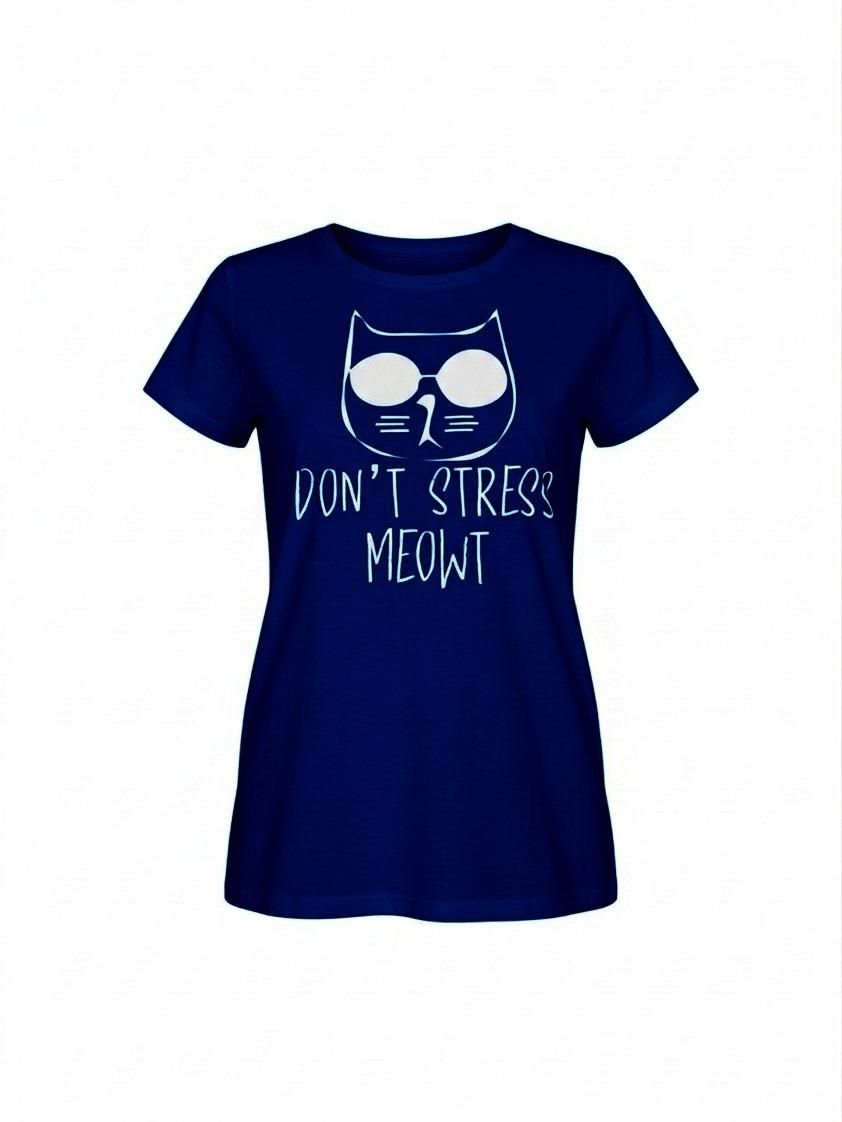 T-shirt "Don't Stress Meowt" Donna in Cotone Traspirante Mood Ironico Fit Moderno Comfort Top Ideale per Weekend al Mare o Aperitivo Informale - immagine 6