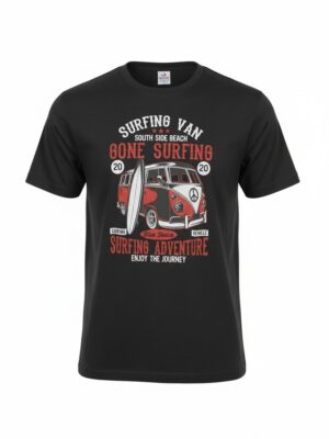 T-Shirt "Surfing Van" Uomo Grigio Antracite Grafica Vintage Iconica Comfort Premium Ideale per Estate