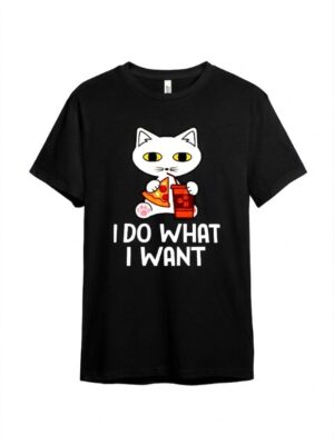 Rebel Cat T-shirt "I Do What I Want" Donna in Cotone Traspirante con Grafica Ironica e Taglio Moderno per Look Casual-Chic