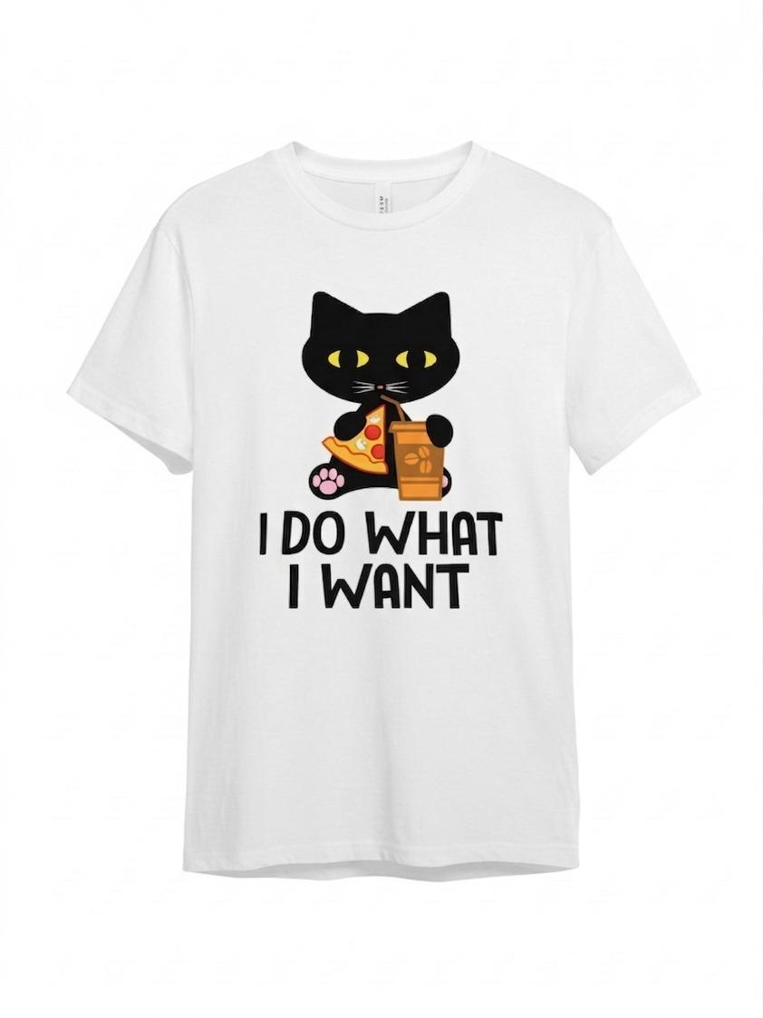 Rebel Cat T-shirt "I Do What I Want" Donna in Cotone Traspirante con Grafica Ironica e Taglio Moderno per Look Casual-Chic - immagine 5