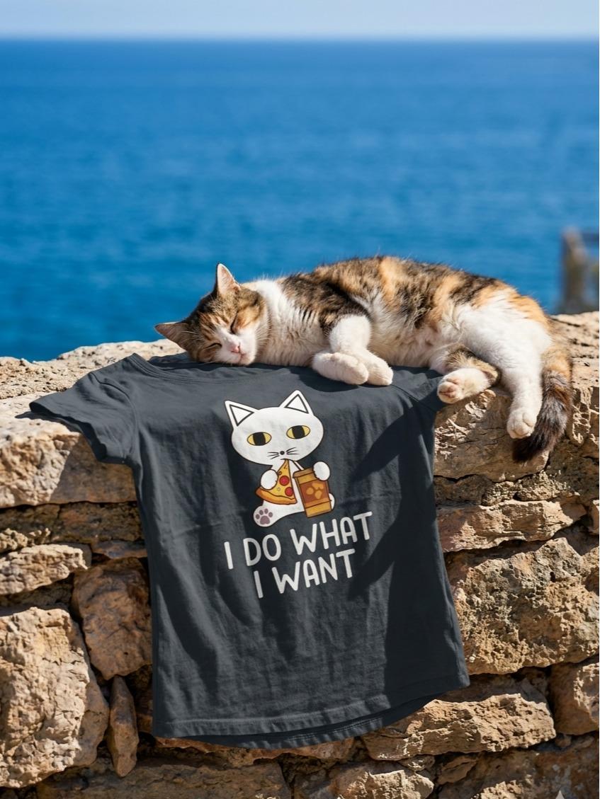 Rebel Cat T-shirt "I Do What I Want" Donna in Cotone Traspirante con Grafica Ironica e Taglio Moderno per Look Casual-Chic - immagine 8