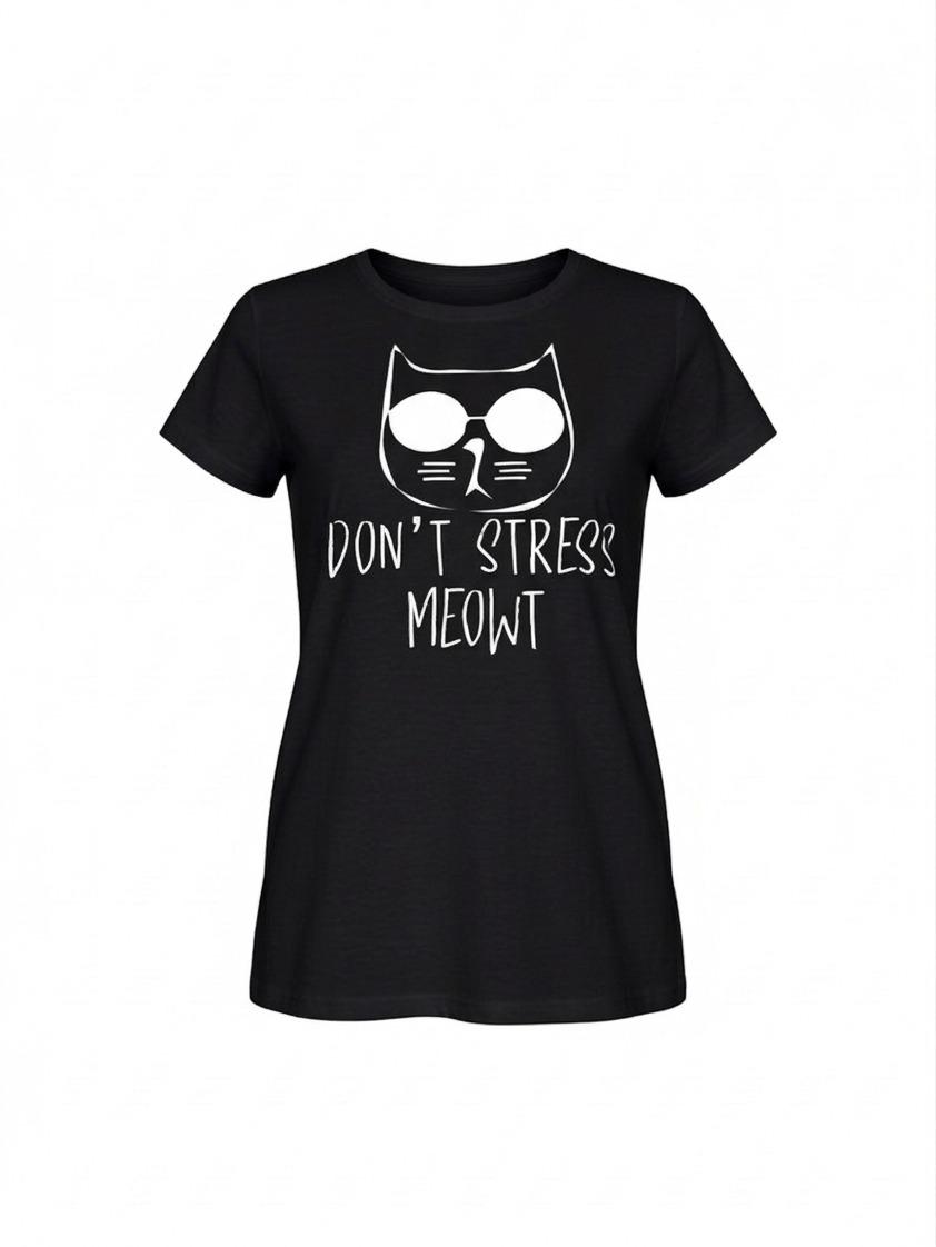 T-shirt "Don't Stress Meowt" Donna in Cotone Traspirante Mood Ironico Fit Moderno Comfort Top Ideale per Weekend al Mare o Aperitivo Informale