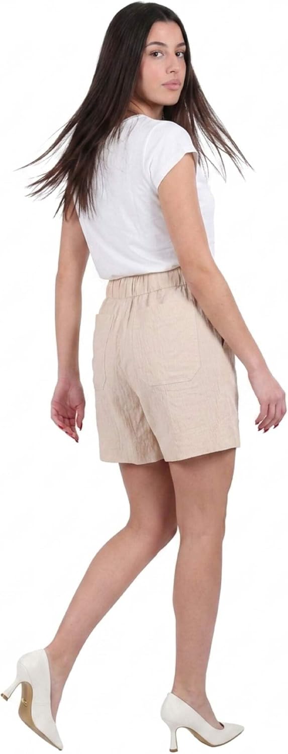 Yes Zee Bermuda in Misto Lino con Chiusura con Zip e Tasche Laterali ed Elastico sul Retro - immagine 4